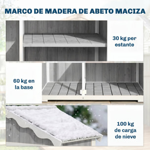 Caseta de Jardín de Madera 105x55x179 cm Cobertizo Jardín Exterior Impermeable Armario Exterior Herramientas con Puertas 4 Estantes Extraíbles Techo Metal Galvanizado Pies Ajustables Gris