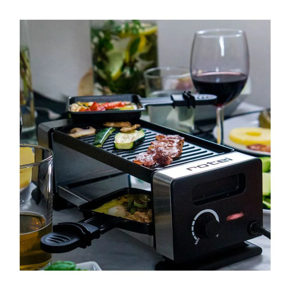 Appareil à raclette pour 2 personnes avec poêlons et spatules Rotel