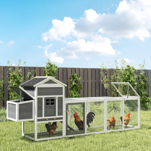 Gallinero para Exterior Gallinero de Madera Jaula Grande para 3-6 Gallinas con Ponedero Techo Asfáltico Bandeja Extraíble y Rampa 297,5x68x118 cm Gris y Blanco