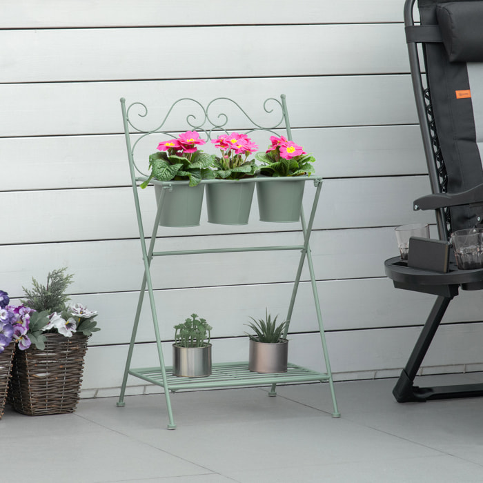 Soporte Metal para Plantas Flores Plegable con 3 Macetas y Estante 47x37x78,5 cm