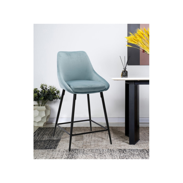 Tabouret de bar en velours avec piètement métal noir - 6 coloris - MONDO