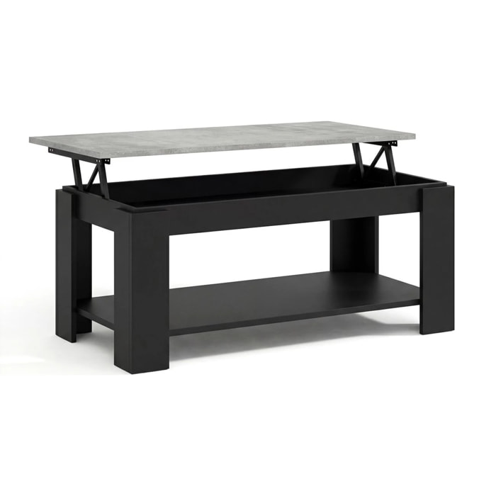 Mesa de centro elevable con almacenaje en negro mate y gris cemento 102x43-54 cm Lya Negro Mate - Gris Cemento