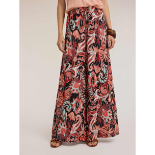 Motivi - Pantalones palazzo fluidos con estampado étnico - Rojo