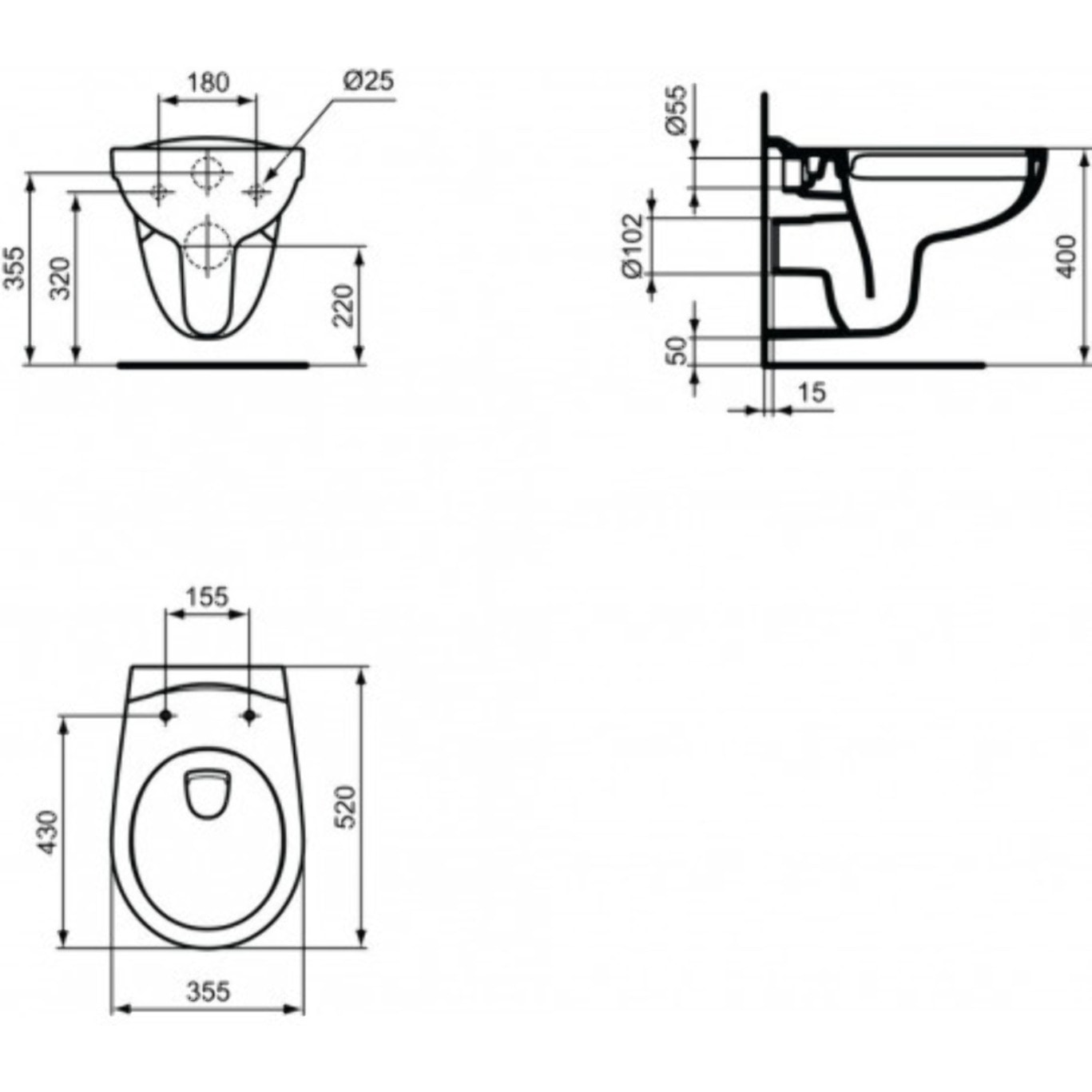 Pack WC Bati Geberit  Duofix + WC suspendu Porcher sans bride + abattant Eurovit + Plaque de commande blanche/chrome (GebPorcher