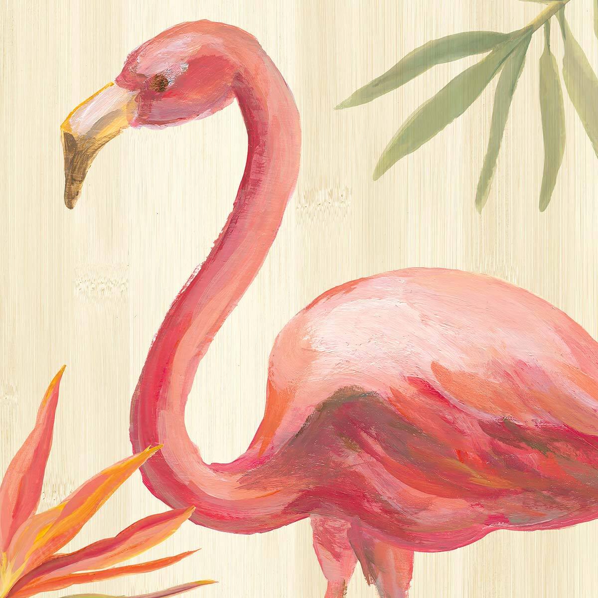 Papier peint exotique flamant rose en aquarelle Intissé