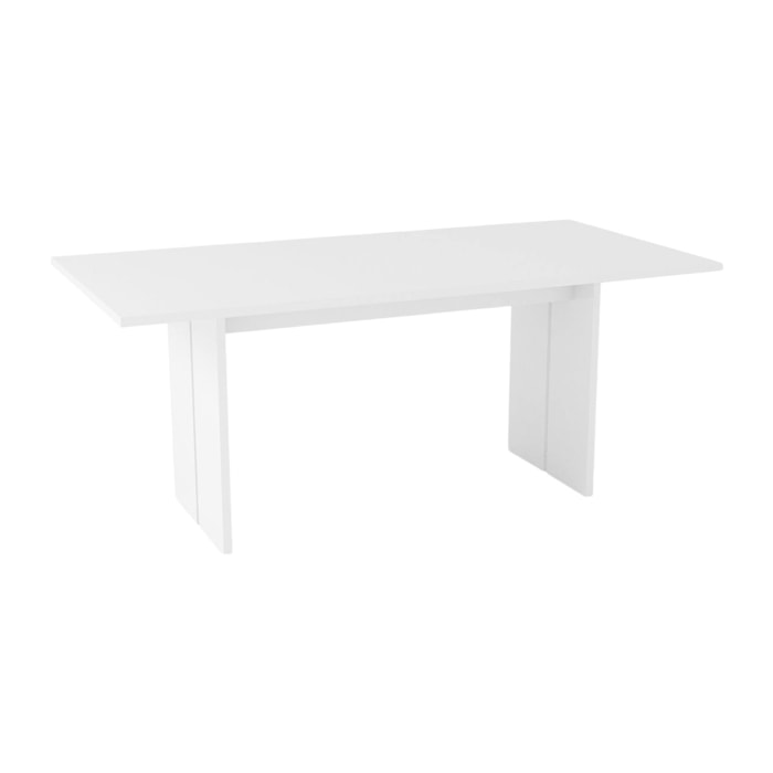 Tavolo da pranzo moderno fisso, Made in Italy, Tavolo rettangolare di design, Tavolo da cucina, cm 160x90h75, colore Bianco lucido