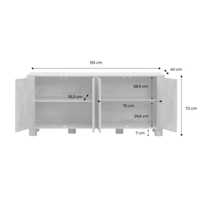 Buffet exotique effet bois de manguier 4 portes 155cm Pondi