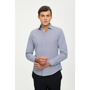 Camicia Uomo 1 Bottone Francese Slim Cotone Poliestere Stampato Blu\Bianco