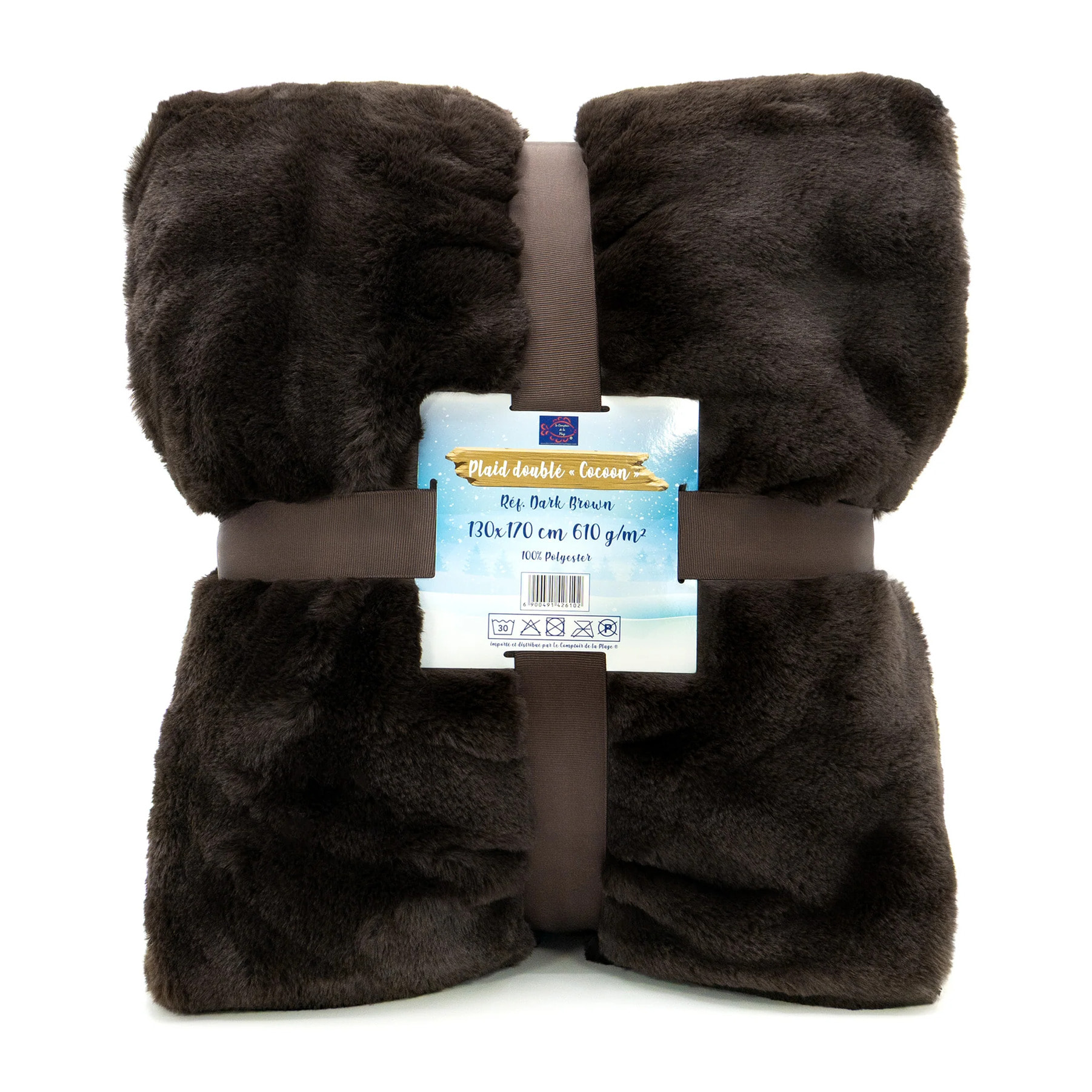 Plaid imitation "Lapin" - Cocoon Chocolat - 610g/m²
