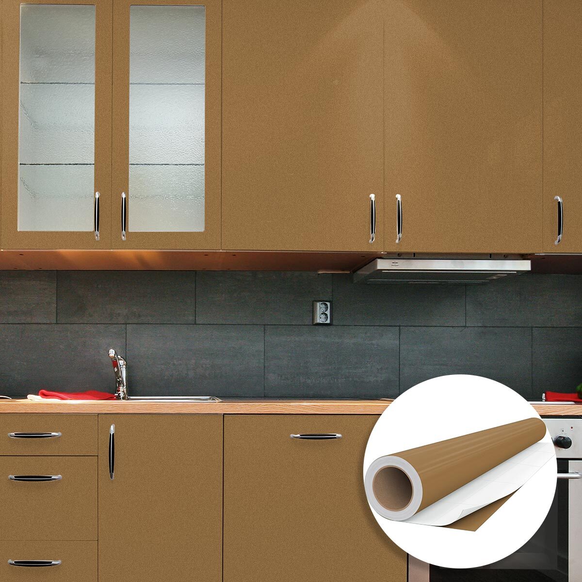 Rouleau adhésif décoratif Vinyle au Mètre - Cuivre - Sticker Lavable Imperméable Mur Cuisine Meubles