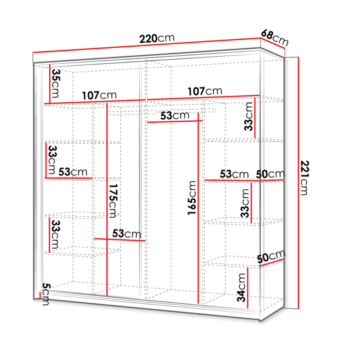 Kimi - armoire - 2 portes coulissantes - led et miroir inclus - 220x221 cm - Beige