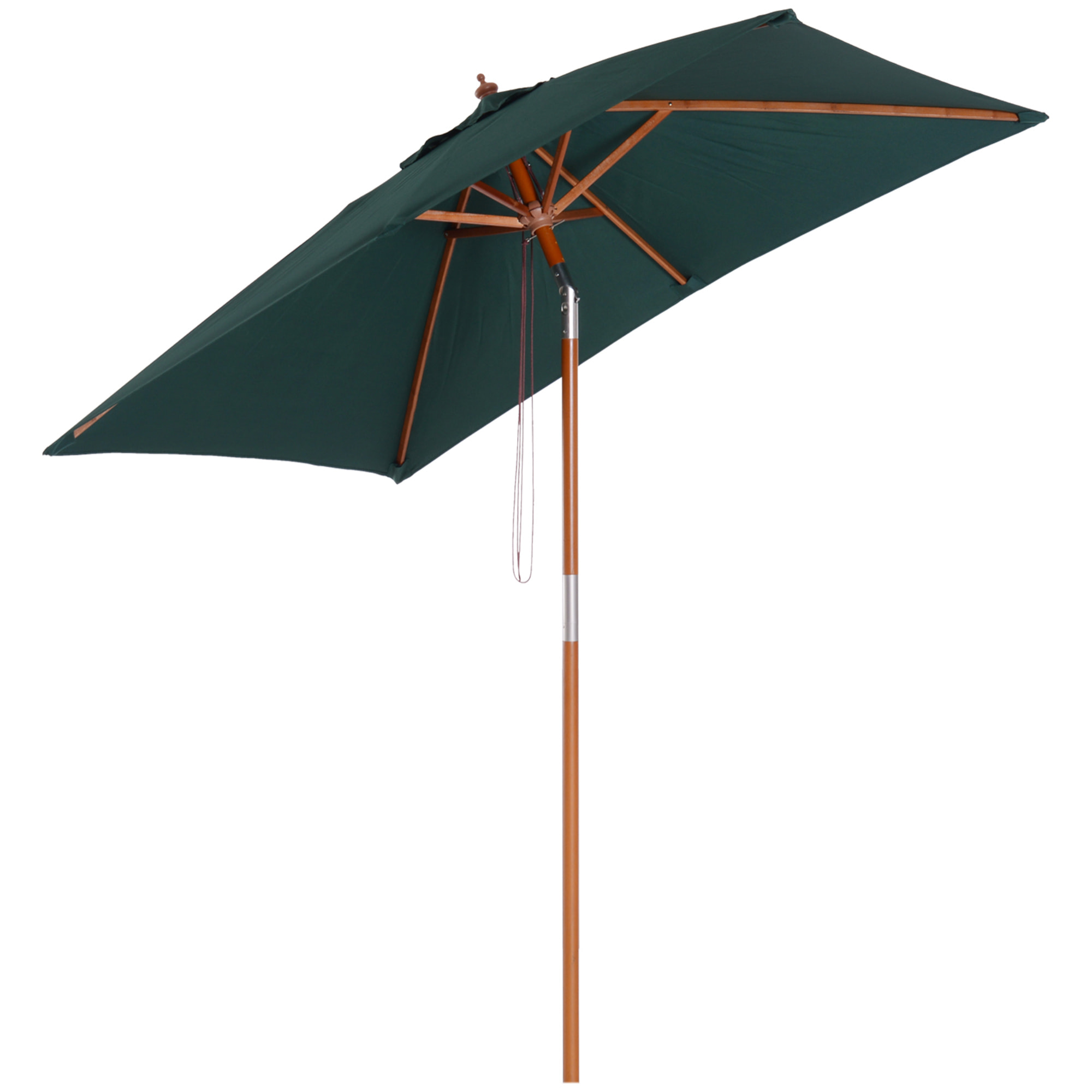 Outsunny Sombrilla de Jardín 200x150x230 cm Madera Inclinable con Manivela Verde