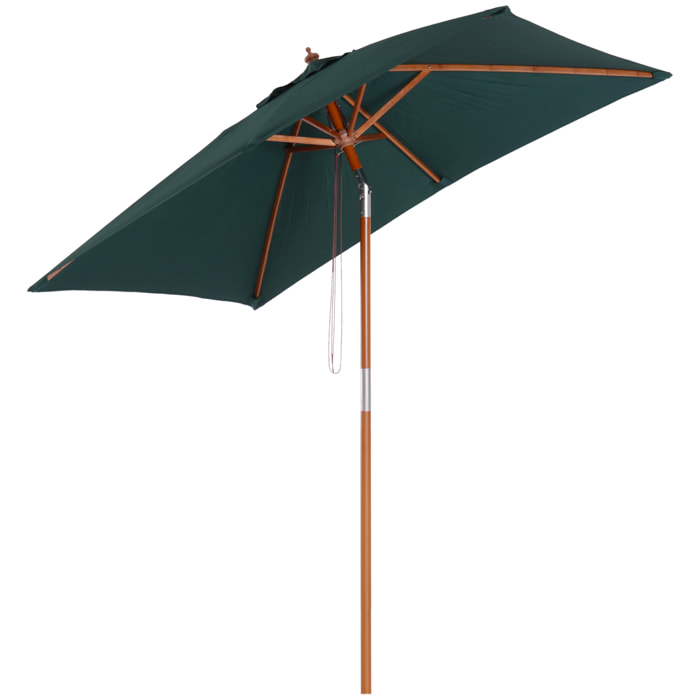 Outsunny Sombrilla de Jardín 200x150x230 cm Madera Inclinable con Manivela Verde