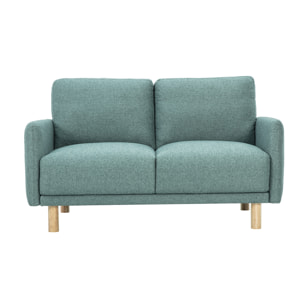Canapé design 2 places en tissu vert de gris et bois clair BONO