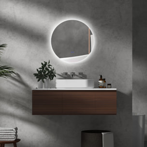 Miroir rond lumineux LED de salle de bain 60 cm avec éclairage interrupteur tactile système antibuée miroir mural LED à luminosité réglable 29 W gris