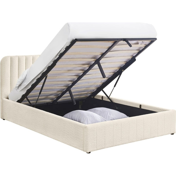 Lit coffre avec tête de lit en tissu bouclé - AVA