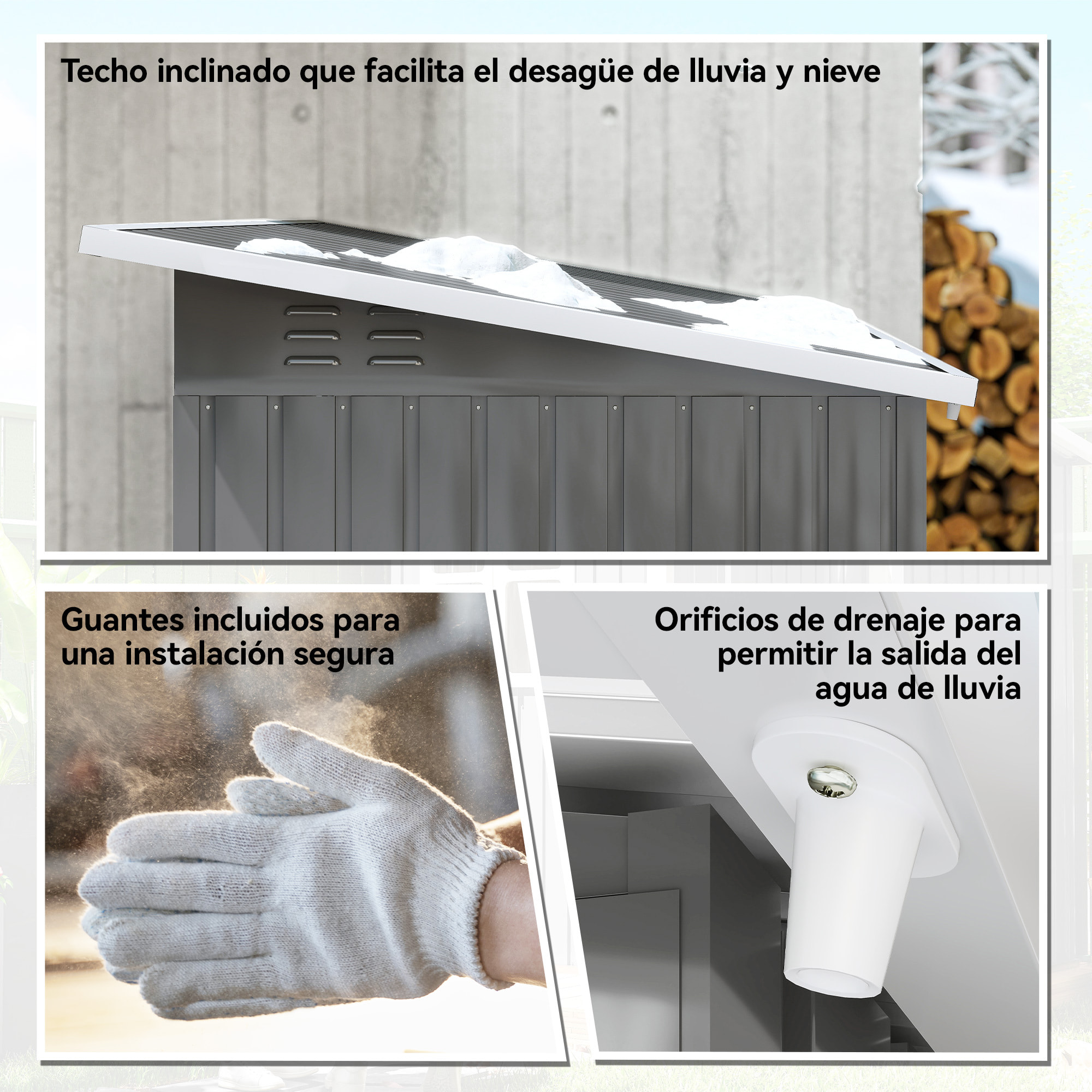Caseta de Jardín Exterior, 2,55 m² 221x133x190 cm, Cobertizo de Jardín Exterior Metálico con Ventana, Puerta con Cerradura y Ventilaciones, para Almacenamiento de Herramientas, Gris Oscuro