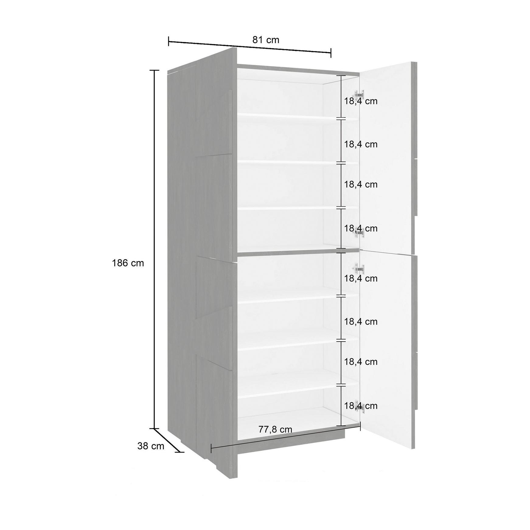 Scarpiera moderna, Made in Italy, a 4 ante battenti, Portascarpe da ingresso, Mobile multiuso, cm 81x38h167, colore Bianco lucido