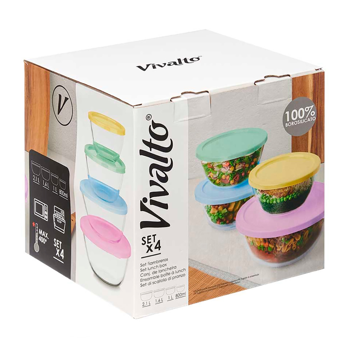 SET 4 CONTENITORI IN VETRO BOROSIL ROSSO 800/1000/1600/2100ML