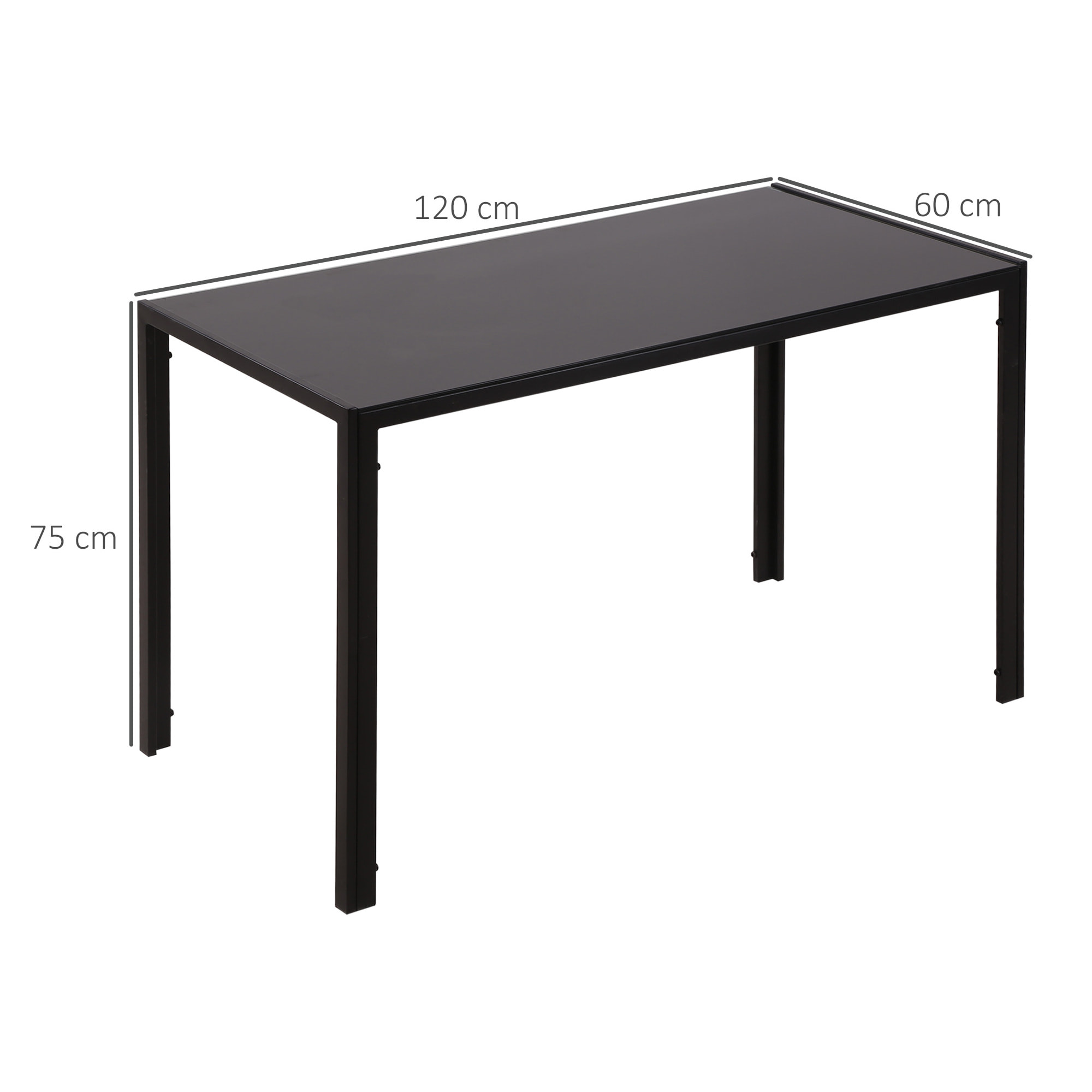 Mesa de Comedor de Cristal Mesa Rectangular para 4-6 Personas con Patas de Metal Multifuncional para Cocina Salón 120x60x75 cm Negro