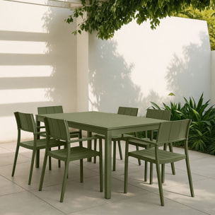 Ensemble de repas table et fauteuils en polypropylène vert 6 places PATIO