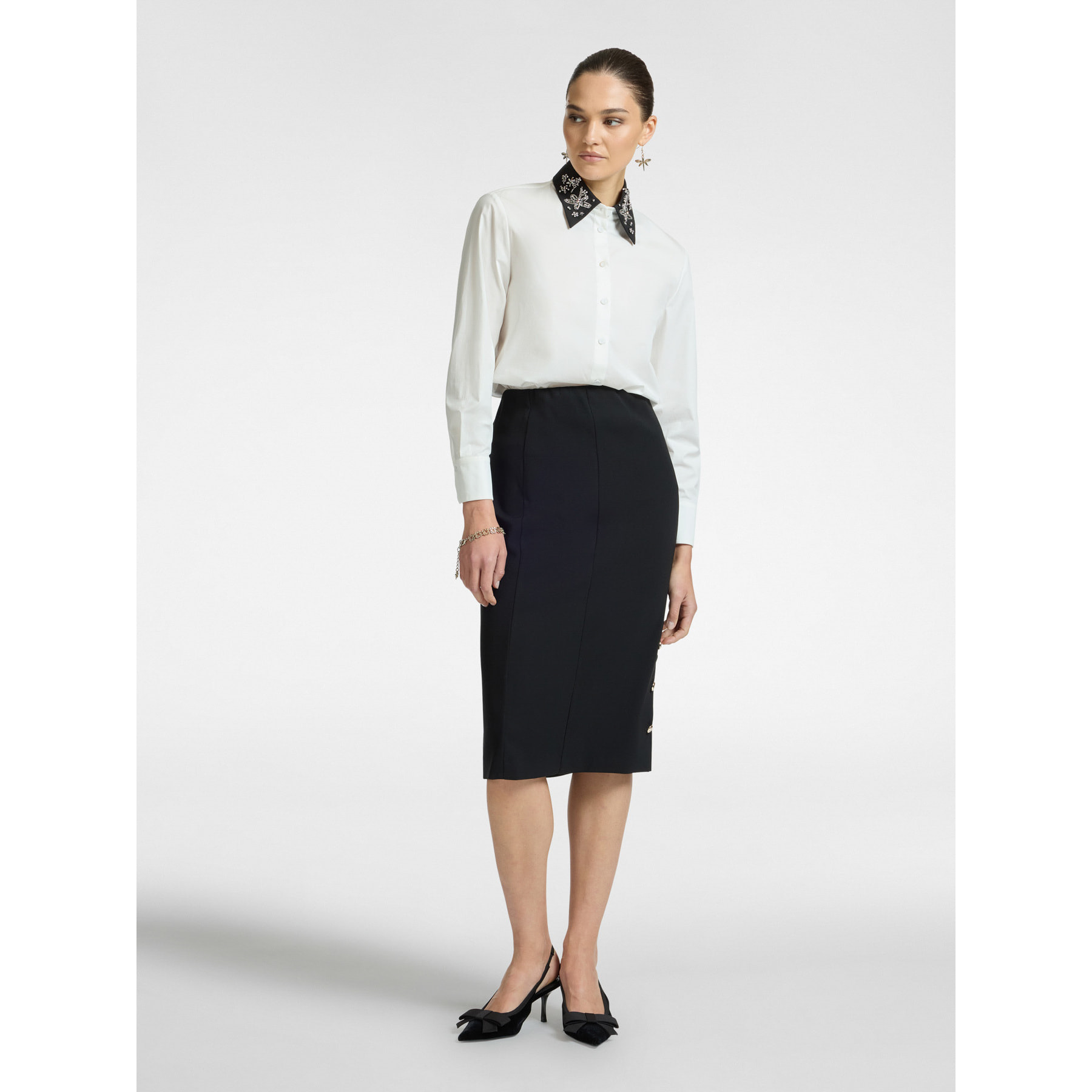 Elena Mirò - Falda lápiz de crepé elástico - Negro