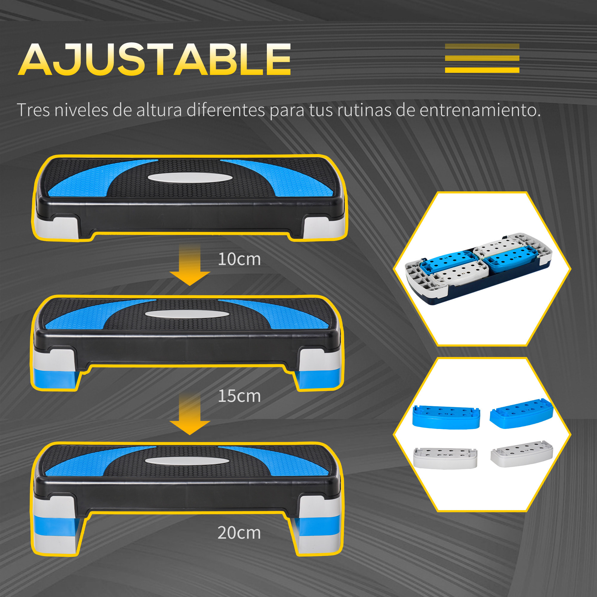 Tabla de Step Antideslizante Plá¡stico 80x31x10-20cm Azul