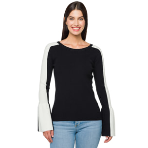 Jersey cuello redondo Hot Buttered Demetra blanco y negro