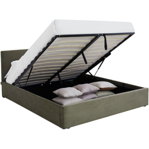 Lit coffre avec tête de lit en velours côtelé - TINA