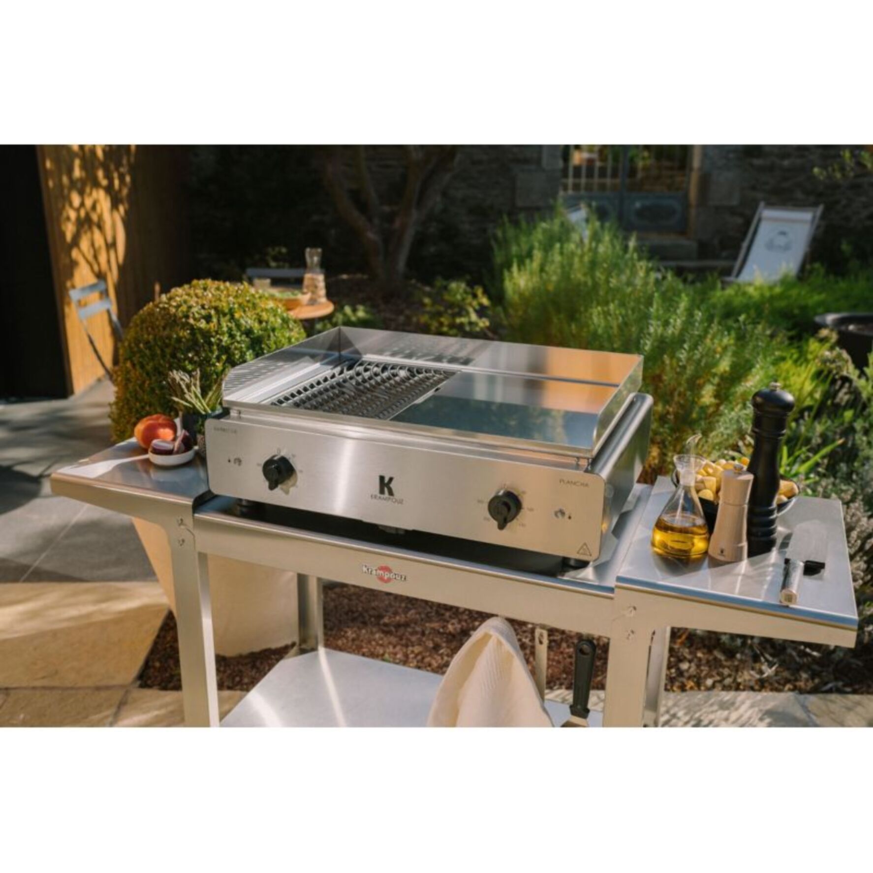 Plancha électrique KRAMPOUZ GECIO2OA00 GECIO2OA00 inox zones barbecue/plancha 2 brûleurs à poser, 70x40 cm