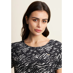 Vestito midi in viscosa animalier con maniche corte