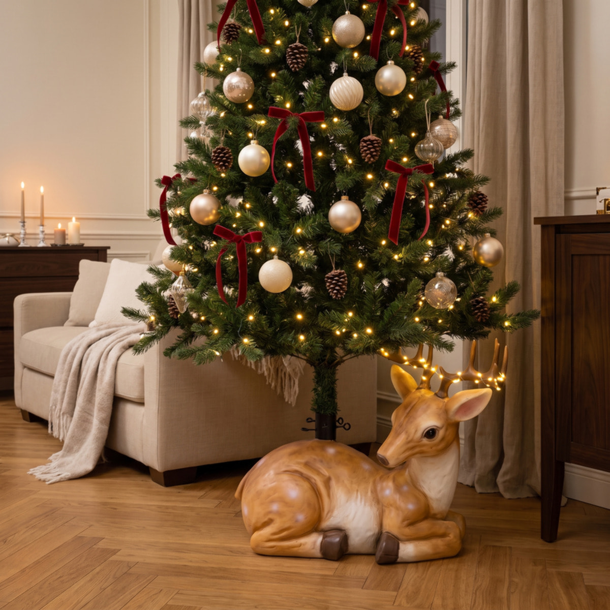 Base per albero di Natale a forma di renna con LED in magnesio e ferro - Multicolore