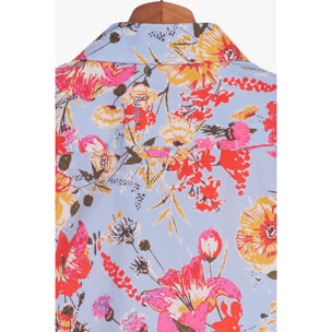 Camicia Uomo 1 Bottone Button Down Manica Corta Slim Popeline Stampato Celeste Rosso Corallo