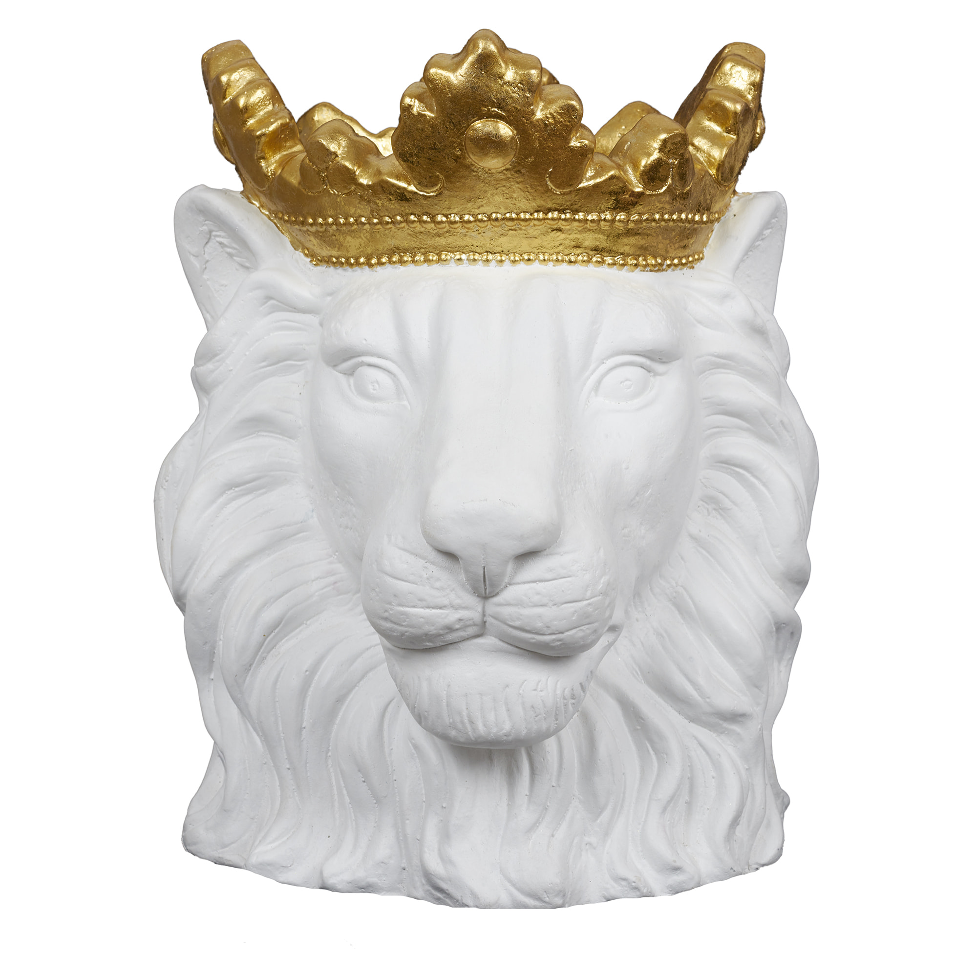 Cache Pot Lion Blanc Couronne Doree D16cm