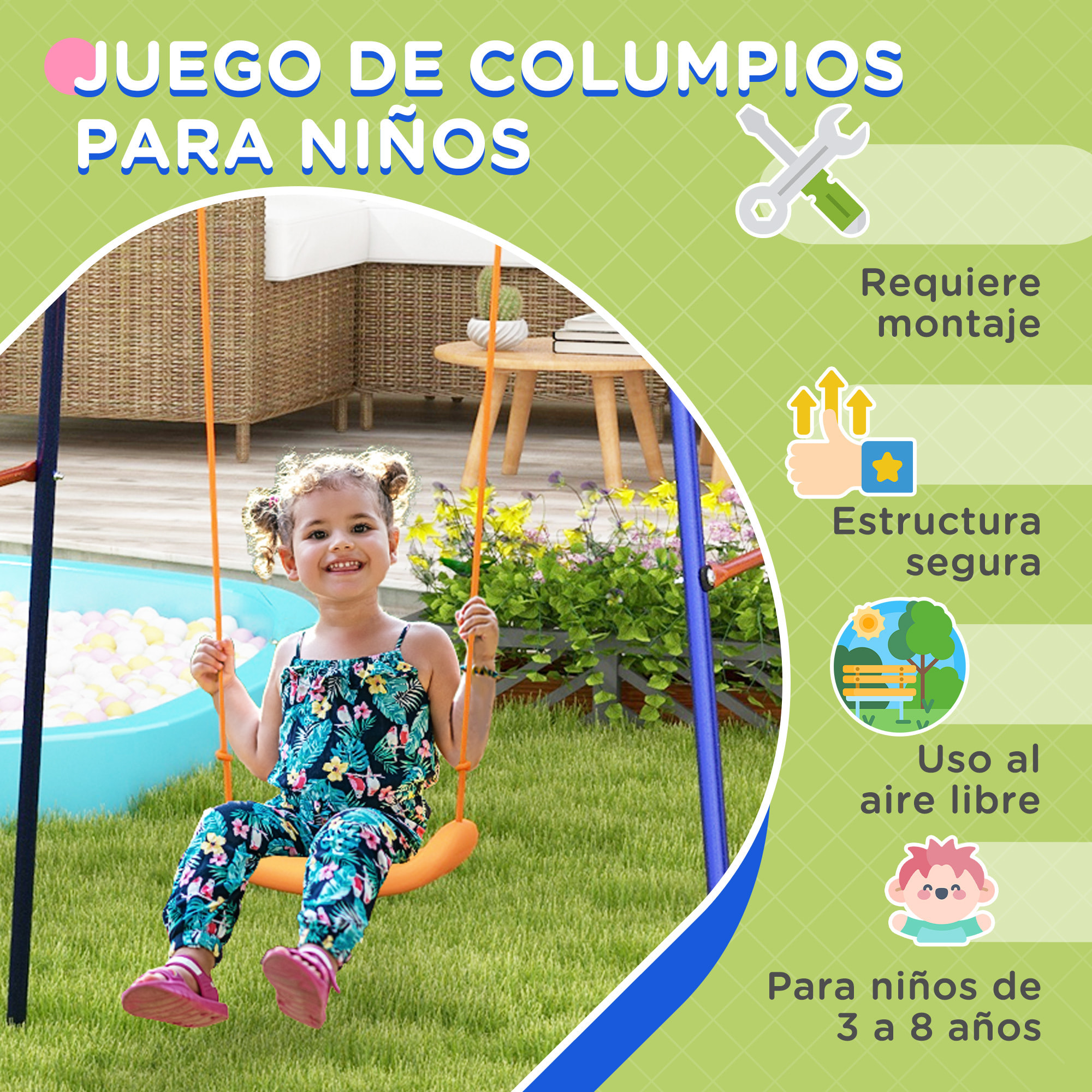 Columpio Infantil 3 en 1 Columpio para Niños de 3-8 Años con Canasta y Portería de Fútbol Desmontable Marco de Acero Carga 45 kg para Exterior Multicolor