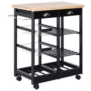 Carro de cocina Carrito Auxiliar de Madera 74x37x76cm Negro