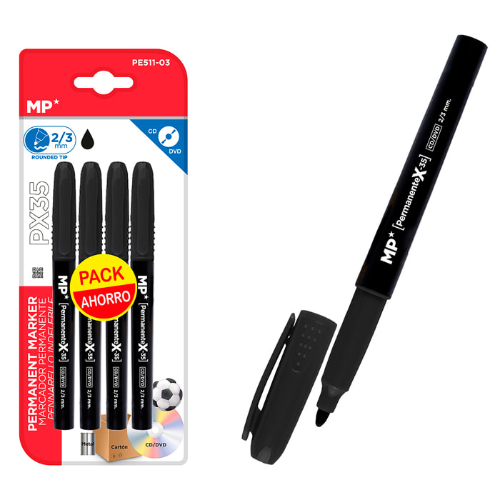 MARCADOR PERMANENTE 4 Uds color negro. PACK AHORRO