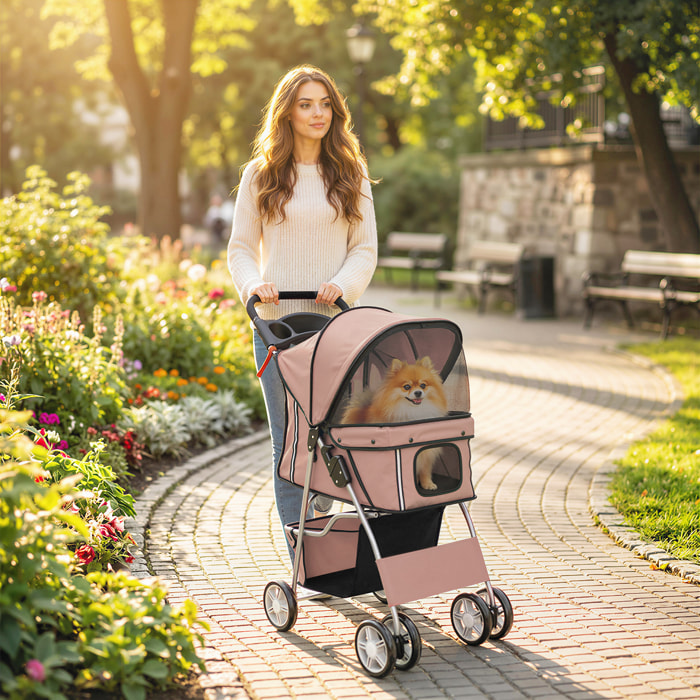 Poussette buggy pliable pour chiens tissu 600D Oxford imperméable 4 roues café