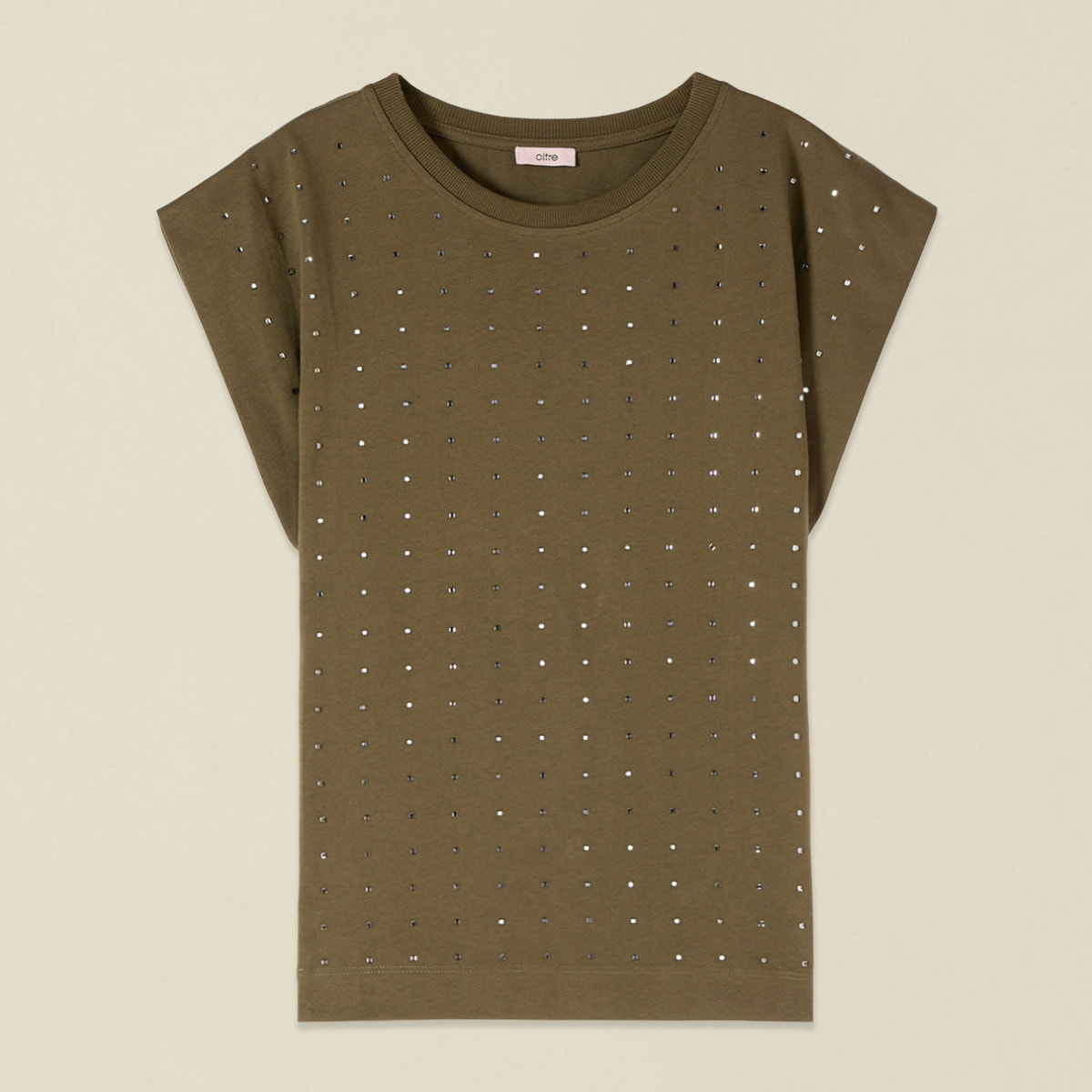 Oltre - T-shirt in cotone con cristalli - Verde militare