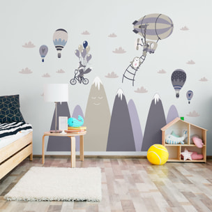 Stickers muraux enfants - Décoration chambre bébé - Autocollant Sticker mural géant enfant montagnes scandinaves ANIMAUX FOUS