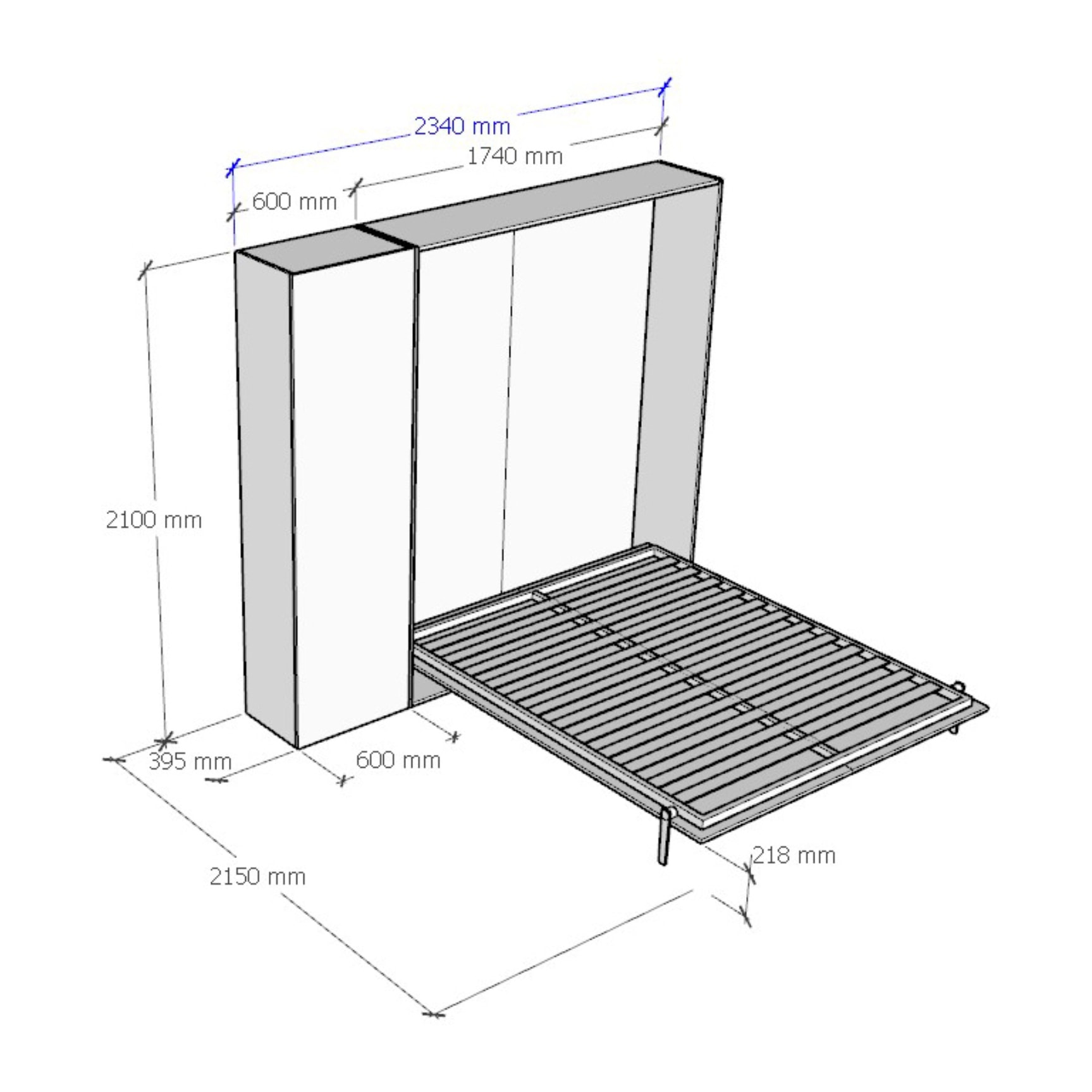 Armoire Lit escamotable vertical double 160 KENTARO Frêne Blanc avec colonne de rangement