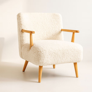 Fauteuil en tissu crème et structure en bois ELIOT