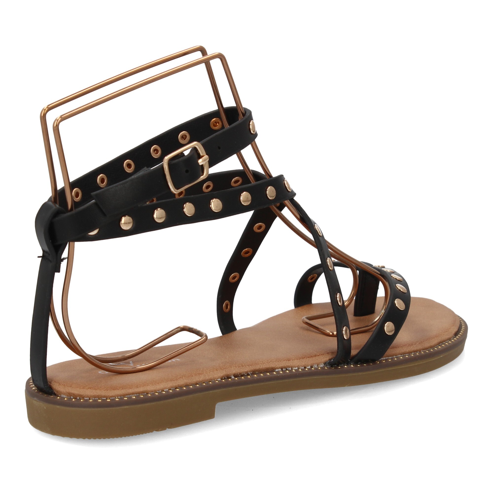 Sandalia plana con tiras y tachuelas para mujer.