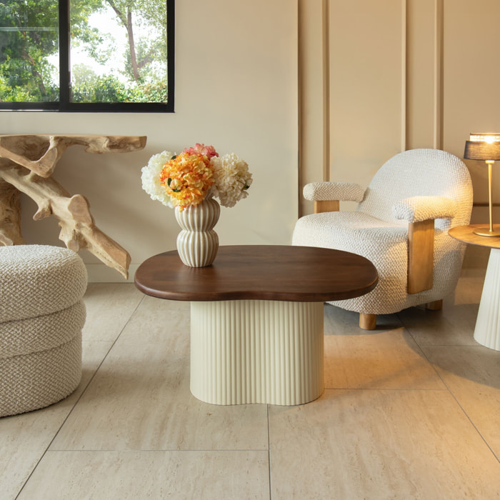 Table basse en bois de manguier et pied en métal écru BJORN
