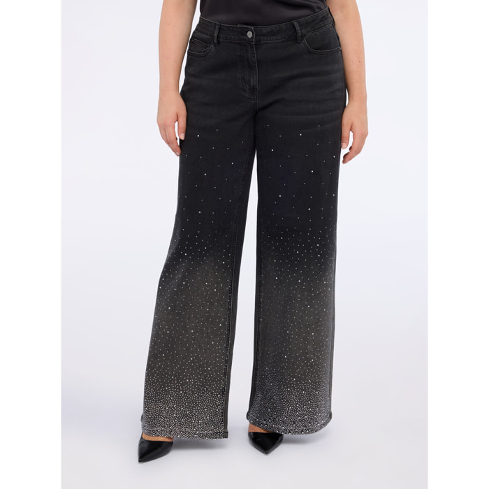 Fiorella Rubino - Jeans wide leg con punti luce effetto degradé - Nero