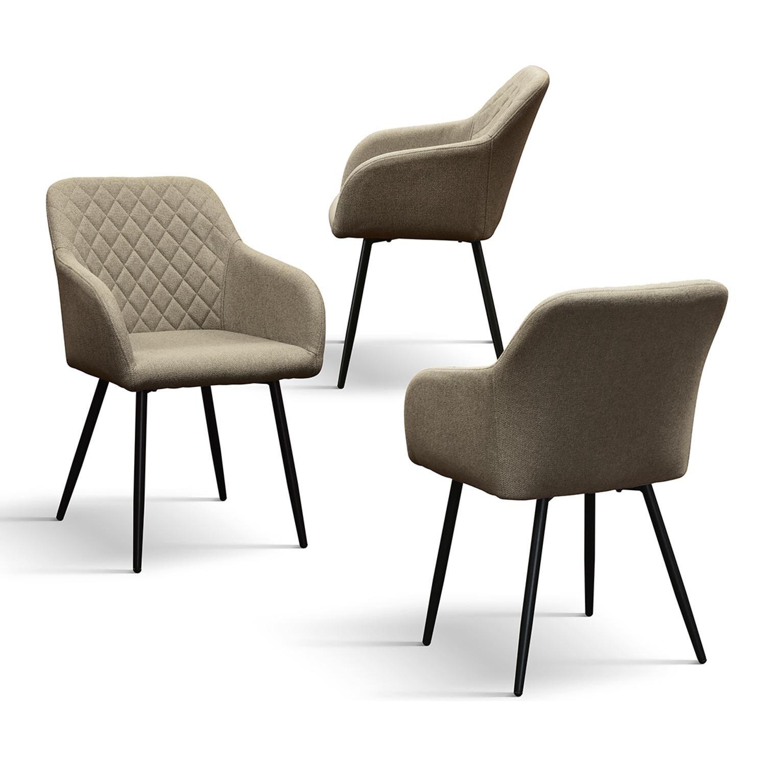 Set di 2 sedie LISBONA in tessuto beige e gambe in metallo nero, con braccioli