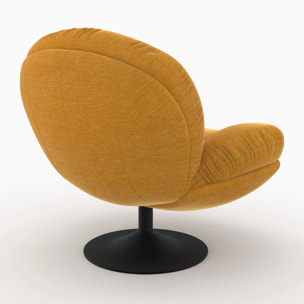Fauteuil pivotant en tissu effet velours jaune moutarde - Ricci