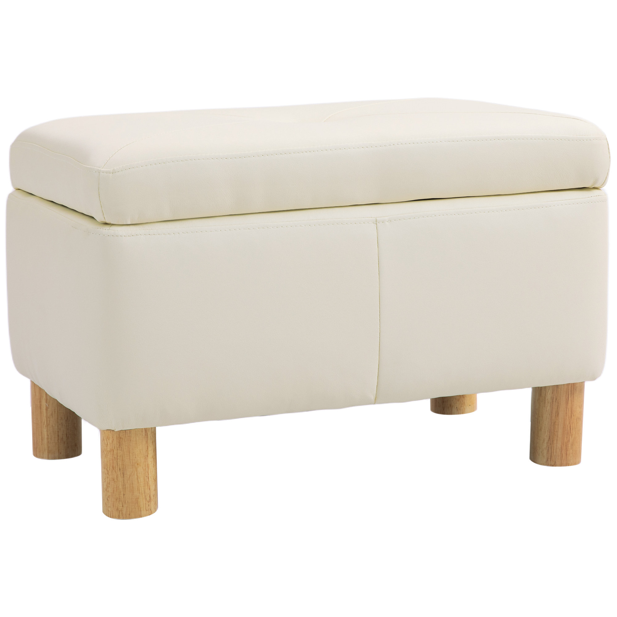 Baúl de Almacenaje para Dormitorio 33L Puff Almacenaje Tapizado en PU Banco de Almacenaje con Patas de Madera para Pasillo Salón 60x38x40 cm Crema