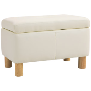 Baúl de Almacenaje para Dormitorio 33L Puff Almacenaje Tapizado en PU Banco de Almacenaje con Patas de Madera para Pasillo Salón 60x38x40 cm Crema