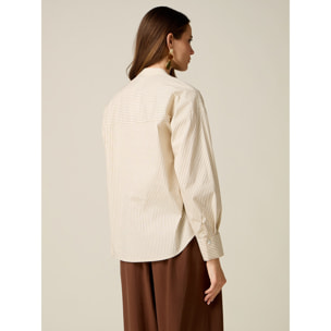 Oltre - Camicia a righe in tela con bottoni gioiello - Bianco